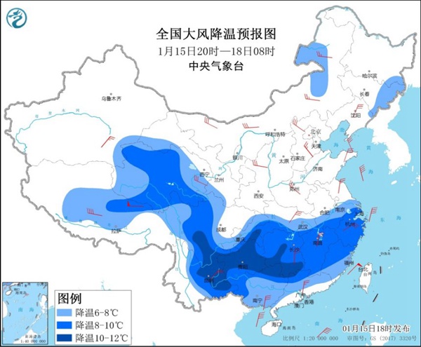 寒潮蓝色预警继续！云南贵州及江南等局地降温超10℃1